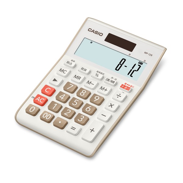 Casio MP-12R-BE-N Remainder Calculator, 12 Digits, Day & Time Calculator, Mini Just Type, Beige, Eco Mark Certified