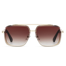 Hanj Vintage Retro 70s Sunglasses for Men Women, Fashion Steampunk Sun Glasses Gold Square Aviator Frame (Gold Frame/Brown Lens)