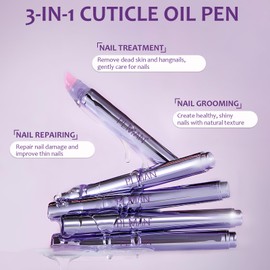 Plman 3PCS 3-in-1 Cuticle Oil Pen, Cuticle Pusher Nail Oil Pen with Ceramic Tip, Nail Care Pen, Cuticle Pusher Pen for Hangnails, Dry & Damaged Nail, Moisturize Strengthen Brighten Nails Care