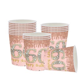 YAAVAAW Happy 60th Birthday Paper Cups Rose Gold,16Pcs Womens Birthday Party Cups Tableware,60th Birthday Decorations Cups for Womens,Lady,Her 60th Birthday Party Supplies Table Decorations