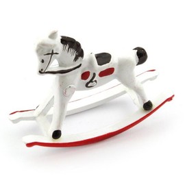 MyTinyWorld Dolls House Miniature White And Red Metal Childrens Rocking Horse