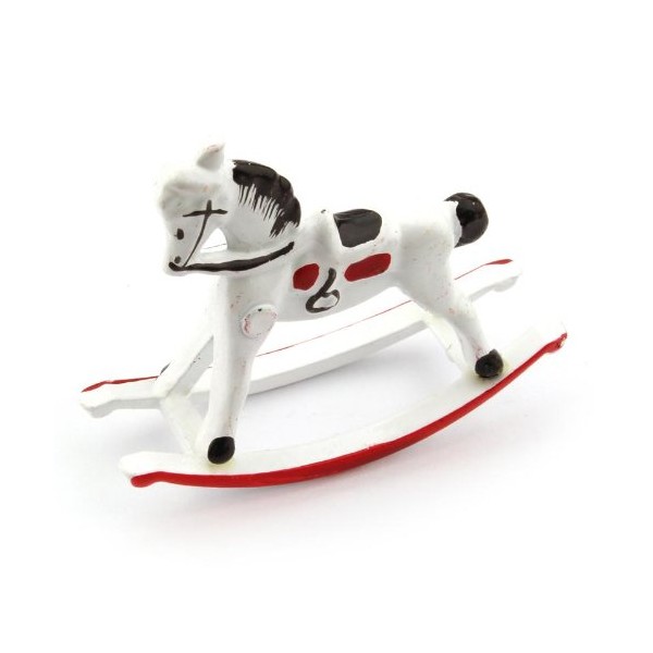MyTinyWorld Dolls House Miniature White And Red Metal Childrens Rocking