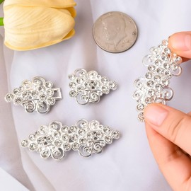 WANDIC Cape Closure Clasps, 3 Pieces 6.3 cm Silver Cape Clips with Rhinestones, Vintage Snap Pullover Buttons for Clothing, Sweater, Scarf