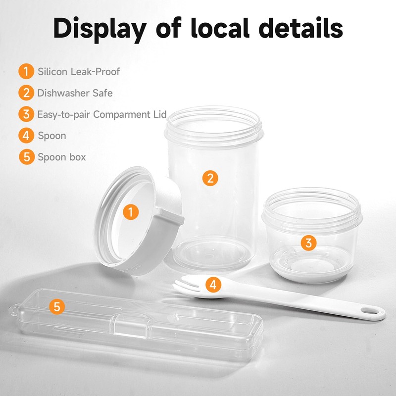 Reusable Parfait Cups with Lids & Spoon – 2-Layer Leakproof