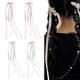 PAVIKE Ribbon Hairpins, Cute, Hairpins, Hair Ornaments, Set of 4, Hair Clips, Hair Ornaments, Ribbons, School, Work, Proms, Sweet Atmosphere, Weddings, Christmas, Graduations, School Entrance