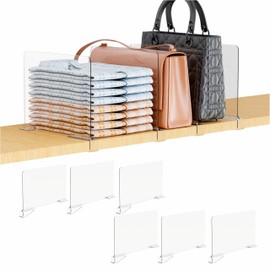 Yieach 6Pack Acrylic Shelf Dividers for Closet Organization,Adjustable Height,Clear Closet Dividers for Towel,T shirt,Sweater Organizer,Vertical Shelf Separators in Closet for Handbags,Purse,Bookshelf