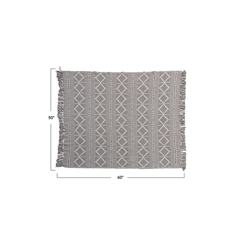 Bloomingville Recycled Cotton Jacquard Fringe, Gray Blanket Throw