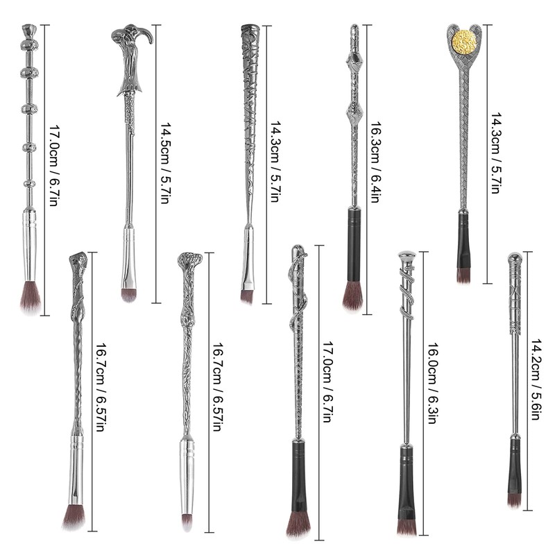 [10 PCS] Makeup Brush Set Metal, Silver Handle Wizard Wand