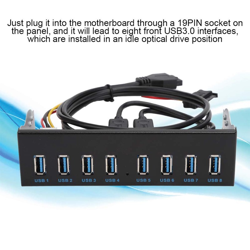 Panel Frontal Hub USB 3.0 de 8 Puertos, de 19