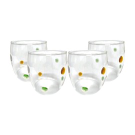 Gusto Buono 16oz Soda Lime Glasses, Set of 4 – Amber & Green Dots Vibrant Multicolored Design | Handcrafted, Dishwasher & Microwave Safe Drinking Glasses | Perfect for Home, Parties, & Gifts