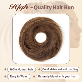 TANJET Human Hair Bun 100% Real Human Hair Natural Curly Updo Scrunchies HairPiece for Kids Ponytail Extensions #Chocolate Brown Messy Bun with Elastic Band (#04 Medium Brown 2PCS)
