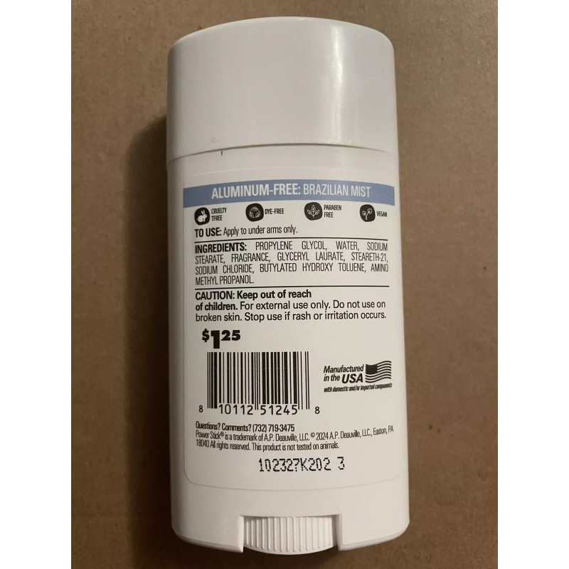 Power Stick Brazilian Aluminum Free Deodorant Notes of Pistachio &