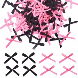 Elecrelive 100Pcs Mini Satin Ribbon Bows DIY Craft Tiny Bows Pink Black Small Ribbon Bowknot Ornaments Christmas Bows for Hair Clip Gift Wrapping Bouquet Home Wedding Decoration