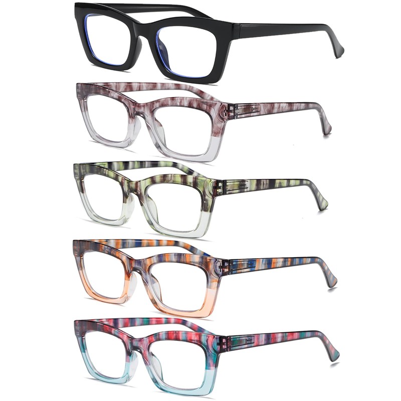 Hubeye 5 Pairs Oprah Style Square Reading Glasses for Women