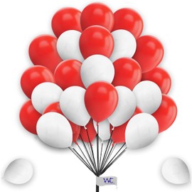 Round White & Red Balloons - 25 Pack, 10 Inch Each for Birthday Parties & Other Festivals