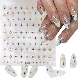 Gold Nail Stickers Star Nail Art Stickers Self Adhesive Nail Decals Rhinestones Nail Art Decals Summer Nail Designs for Women Girls DIY Manicure Accessories