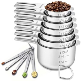 12PCS Measuring Cups and Spoons Set, 7 Stainless Steel Nesting Measuring Cups & 5 Mini Measuring Spoons, Metal Measuring Cups and Spoons Set for Cooking Baking, Dry and Liquid Ingredients Measurement
