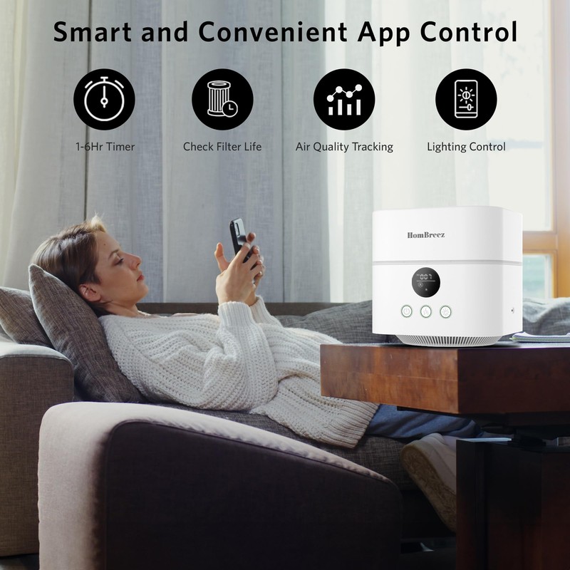 HomBreez Air Purifier and Humidifier Combo for Bedroom, Covers Up