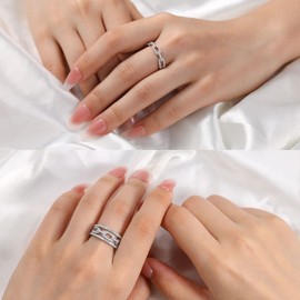 Hitlinker Moissanite Wedding Band for Women Chain Link Ring S925 Sterling Silver Twist Link Ring Lab Created Moissanite Rings Half Eternity Stackable Ring for Women Size 5.5