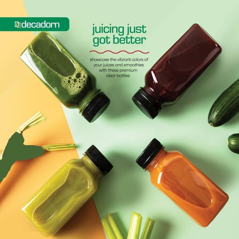 DECADORN 8oz 12pcs Plastic Bottles With Caps - Juicing Bottles