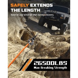 DAYDOOR Winch Rope Extension, 3/8'' x 50ft Synthetic Winch Extension Rope, 26,500 Lbs Winch Extension Line for Off Road Vehicle ATV UTV SUV Jeep(Orange)