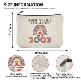 22nd Birthday Gifts for Her Makeup Bags, 2003 Happy 22nd Birthday Decorations for Women Her, 22 Year Old Birthday Gifts Ideas for Daughter, Sister, BFF, Female, Teenage Girls, Cosmetic Travel Pouch