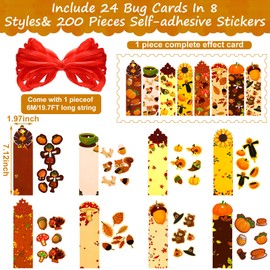 Spiareal 24 Sets Fall Decor Autumn DIY Bookmarks for Kids Thanksgiving Fall Craft Kits Paper Blank Bookmarks Art Set with Maple Leaves Turkey Acorn Mushroom Sunflower Pumpkins Stickers for Art Kit