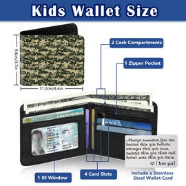 Qoibraze Kids Wallet for Boys Teen, Cool Boy Wallet for Kids Age 6-8 9-12 12-14, Funny Bifold Leather Purse, Small Wallets with Coin Pocket for Childrens Birthday Christmas Gifts