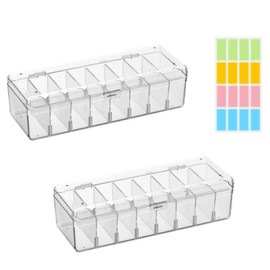 X-BLTU 2 Pcs Playing Card Case, Clear Trading Card Storage Box with Sticker, Divider Boxes with Lid, High Capactiy Playing Card Organizer for Uno Game Cards Sports Cards Bank Cards, Cable Tidy Box