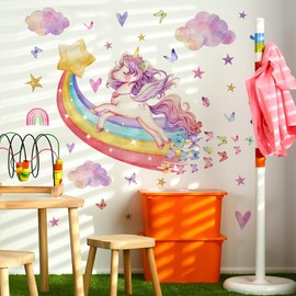 Unicorn Wall Decal, Unicorn Wall Stickers Girls Room Decor Wall Decals Butterfly Rainbow for Kids Baby Bedroom Bathroom Living Room Wall Decor (Butterfly Unicorn)