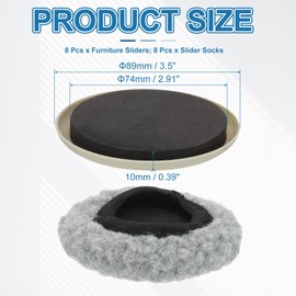 PATIKIL 3.5'' Furniture Sliders, 8 Pcs Round Multi-Surface 2 in 1 Moving Furniture Slider Pads with Slider Socks for Carpet Hardwood Floors Heavy Furnishing Mover Floor Protectors, Khaki