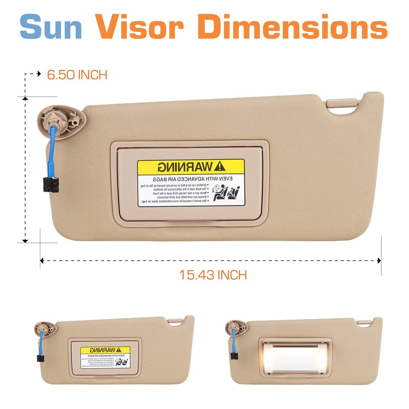 Hurotoms Sun Visor for 2008-2017 Honda Accord, Right Passenger Side