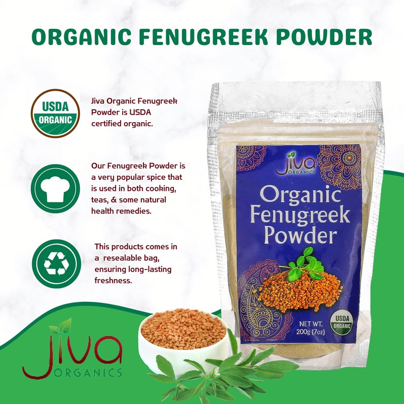 Jiva Organics Organic Fenugreek Powder 7oz Bag - Gluten Free,