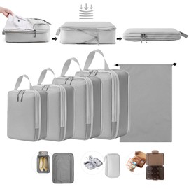 SNAIL GARDEN 8 Pack Compression Packing Cubes Set with Cable Organiser,Pill Box,Shoes Packing Organizer,Lightweight Compression Bags for Travel,4 Sizes Luggage Organizer Bags