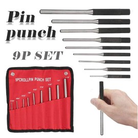 PIENSE Center Punch Punch Punch Hammer Set, Roll Pin Punch, Chrome Alloy, Set of 9 Types, Tool, Storage Bag Included