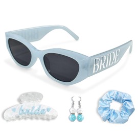4 Pcs Bride to be Gift Set, Bride Hair Claw, Marble Sunglasses, Earrings, Hair Scrunchies Accessories for Bridal Bach Party Wedding Day (Blue)