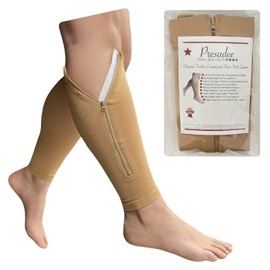 Presadee Original Shin 20-30 mmHg Compression Leg Swelling Calf Zipper Sleeve (Beige, L/XL)