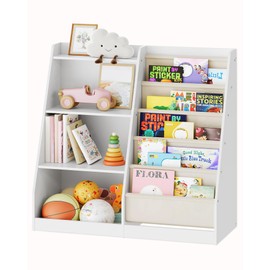 CHOEZON 4-Tier Kids Bookshelf and Toy Storage, 6 Layer Fabric Toddler Bookshelf, Kids Toy Storage Organizer, Sling Kids Bookcase, for Playroom, Bedroom, Nursery, Classroom, White MCW05WT