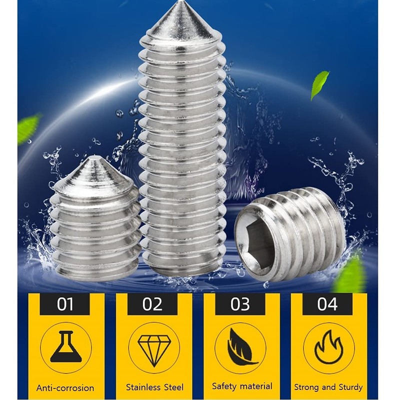 ANSIEDIO Cone Point Grub Screws, 304 Stainless Steel Hex/Allen Key