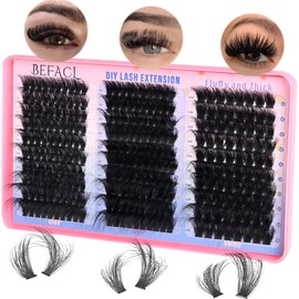 Lash Extension Kit Fluffy Lash Clusters with Lash Bond and Seal D Curl Cluster Eyelash Extensions 14-25mm Thick Eyelashes Cluster Matte Black DIY Clusters Lashes Extension (280pcs 60P+80P+100P,Kit)