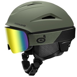 Odoland Ski Helmet with Ski Goggles, Shockproof, Windproof Snowboard Helmet and Goggles Set for Men Women and Youth, Olive Green, M