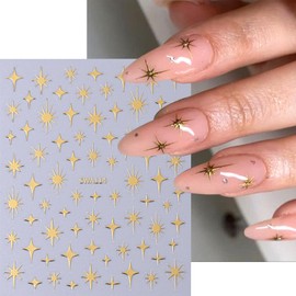 6 Sheets Star Nail Stickers for Nail Art, Laser Silver Gold Black Blue Purple Stars Design 3D Self-Adhesive Nail Decals Y2K Metal Nail Art Stickers for Women DIY Nail Decoration Supplies