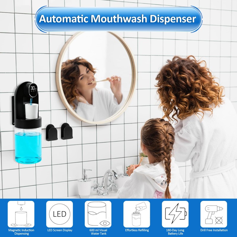 Mouthwash Dispenser for Bathroom, Automatic Mouthwash Dispenser, 20.29 oz Touchless