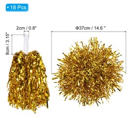 PATIKIL Metallic Cheerleading Pom Poms, 18 Pcs Cheer Pom Pom with Baton Handle Cheering Squads Pompoms for Game Sports Dance Party Team Spirit, Gold Tone