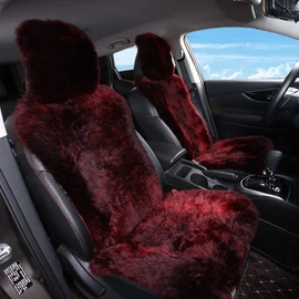 OGLAND Sheepskin Fur Car Seat Covers, Universal Size Australian Long Wool Car Seat Cushion for Adult Man Women, 1 Piece Seat (Burgundy/Dark Red)