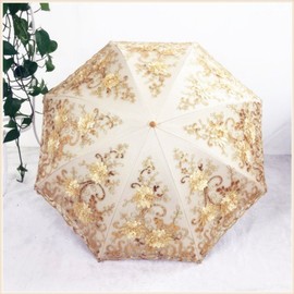 Honeystore Vintage Lace UV Sun Parasol Folding 3D Flower Embroidery Umbrella BM1618 Yellow