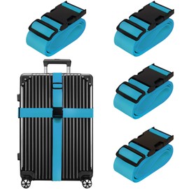 Luggage Straps for Suitcases TSA Approved Travel Belt 4 Pack by Chelmon(Sky Blue)