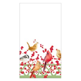 Caspari Winter Birds and Berries Recycled Guest Towels - Includes 12 Packs of 15 Guest Towels