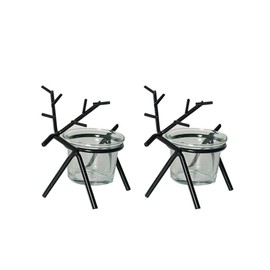 Holibanna 2 Pack Reindeer Tea Light Candle Holders Glass Votive Candle Holder Christmas Table Decorations Centerpieces for Party Dining