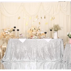 Eternal Beauty Sparkly Rectangle Sequin Tablecloths 127cmX203cm Wedding Party Banquet (Silver,50x80 inches,Rectangle)